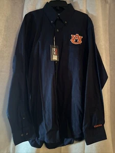 Men’s Pressbox Navy Blue Auburn Tigers Long Sleeve Button Up Shirt NWT Size M - Picture 1 of 13