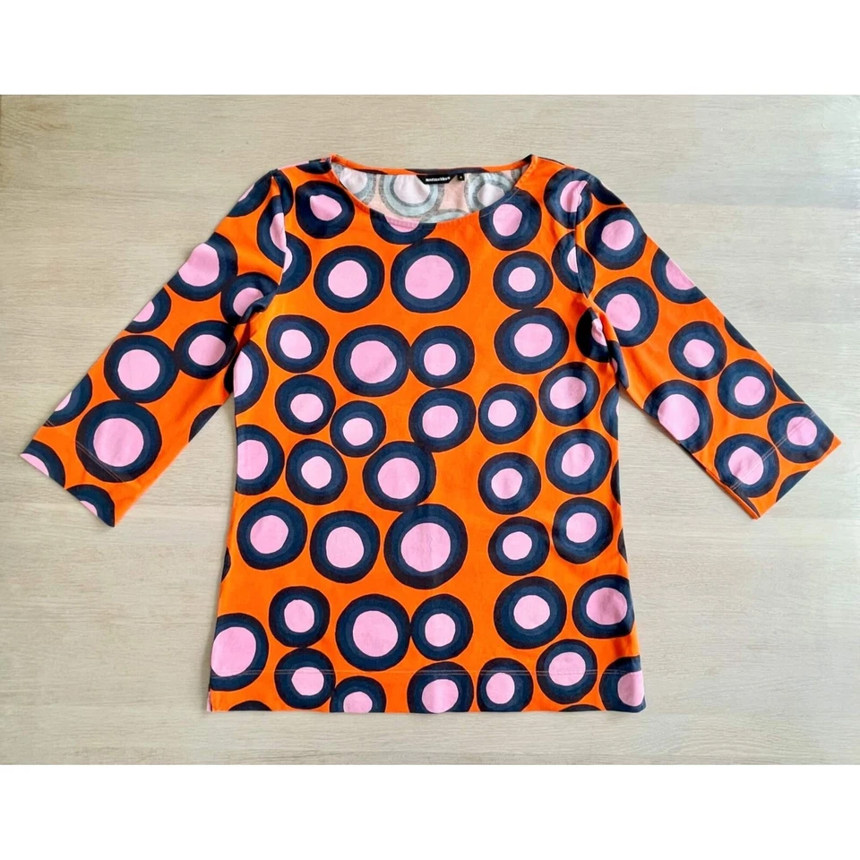 Camisa vintage MARIMEKKO, top naranja a lunares, talla S - Imagen 1 de 4