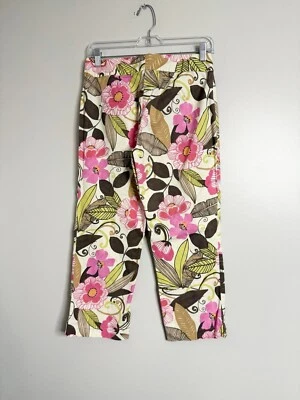 Pantalones florales Sigrid Olsen talla 4 para mujer algodón elástico pierna recta Foto 1 de 4