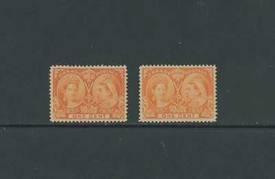 Canada Scott # 51 VF OG NH MNH 2 shades of Orange 1 cent Stamps Cat $150 - Image 1 of 2