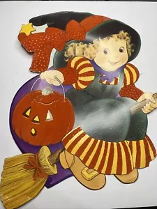 Vintage Halloween Decorations Cardstock Decor Witch Pumpkin Two Sided Velvet - Picture 1 of 6