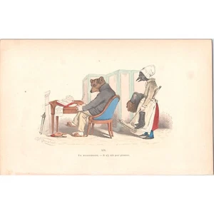 GRANDVILLE - Original Antique Mid-19th Century Hand-Colored Lithograph - XIV - Picture 1 of 1
