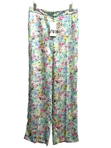 Zara Blue Floral Print Trousers Straight Leg Size Large Ref 7646/498 - Picture 1 of 16