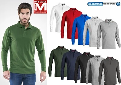 Polo manica lunga Uomo 100% Cotone Piquet  Casual E Lavoro MYDAY Taglie Forti SC - Immagine 1 di 4