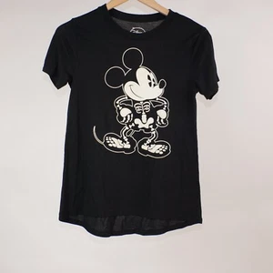 Disney Mickey Mouse Skeleton Juniors XS Black T-shirt Glow-in-the-Dark Tee - Picture 1 of 5