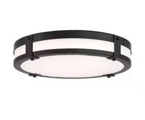 EnviroLite Winslow 16 in Natural Iron Selectable LED CCT Industrial Flush Mount - Picture 1 of 6