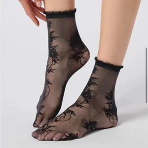 Oroblu Damen transparente Socken Blumen Spitzenoptik schnürbar schwarz OS - Bild 1 von 7