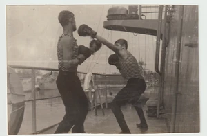 Photo Muscular Man Fight Boxing Sailor NAVY USSR Military Ship Unusual VTG - Picture 1 of 2