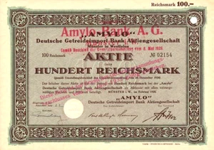 Amylo Bank A.G. / Deutsche Getreideimport Bank AG Münster 1925 historische Aktie - Bild 1 von 1