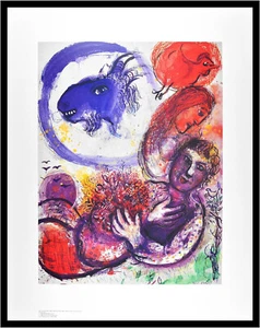 Marc Chagall Bild mit Alu Rahmen Die blaue Ziege Poster Kunstdruck 95x75cm Neu - Bild 1 von 1