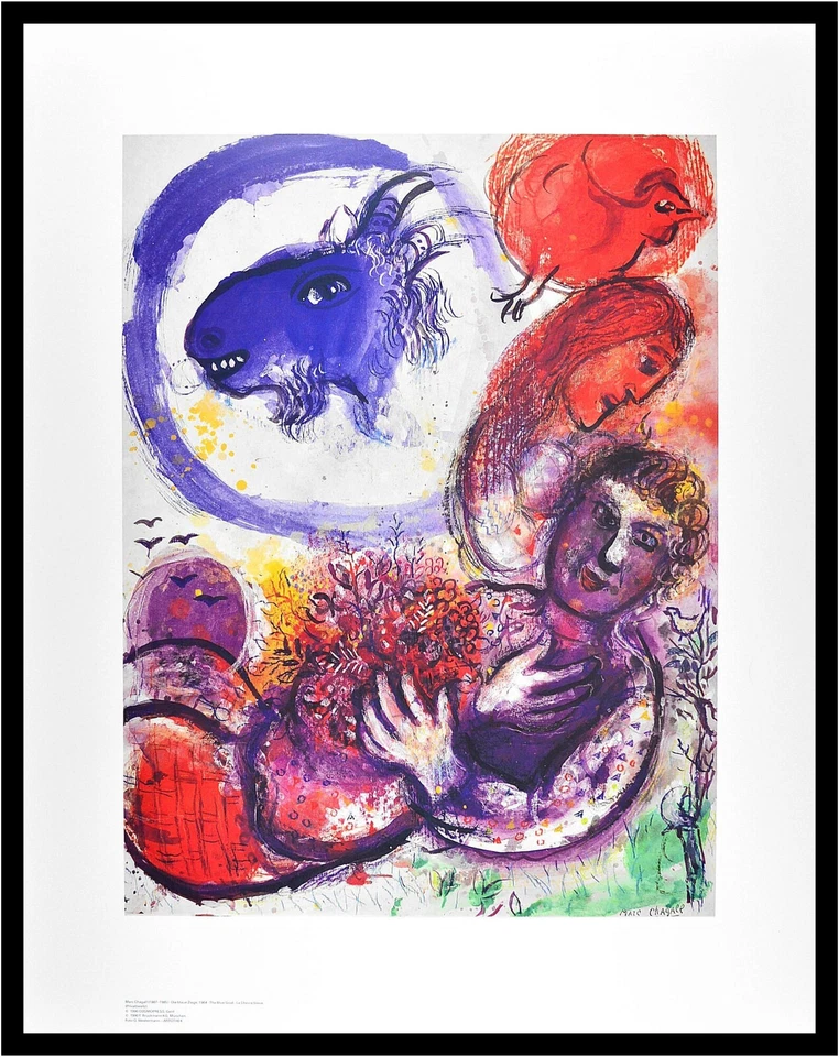 Marc Chagall Bild mit Alu Rahmen Die blaue Ziege Poster Kunstdruck 95x75cm Neu - Bild 1 von 1