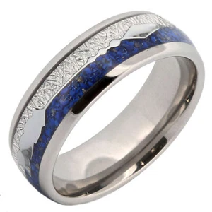 Tungsten Carbide Meteorite Inlay with a Choice of Koa Wood or Lapis Lazuli Inlay - Picture 1 of 17