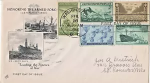 FDC 1946 Merchant Marines, 5 Stamp Combo, Posted to Saint Louis (23) Missouri - Picture 1 of 2