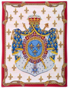 FRANZÖSISCHES KÖNIGSWAPPEN GEFÜTTERT BELGISCHER GOBELIN MIT STABÄRMEL 60 x 46 CM 01785 - Bild 1 von 5