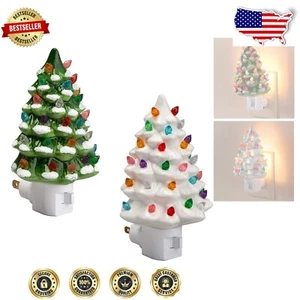 Nostalgic Green and White Ceramic Tree Night Light Set - USB Tabletop Lights - Picture 1 of 4
