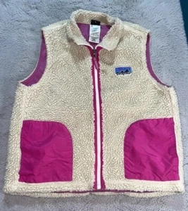 Patagonia Kids Retro X Fleece Vest Natural Size 10 MedFull Zip Beige Pink Vtg - Picture 1 of 8