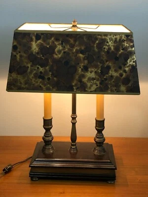 Vintage Artemis Studio Student Double Lamp w/Rare Shaped Shade, Wooden Base - Image 1 of 4