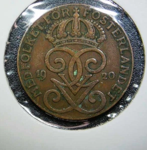 1920 Sweden 2 Ore " Gustaf V" KM# 778 Bronze SP47 - Picture 1 of 2