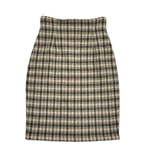 Dorothy Perkins 80s Vintage Beige Check Pencil Skirt Uk Women's Size 10 W28 - Picture 1 of 5
