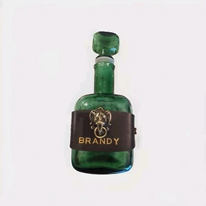 Vintage Leather Wrapped Brandy Bottle With Brass & Ormolu Looking Lion Head - Picture 1 of 11