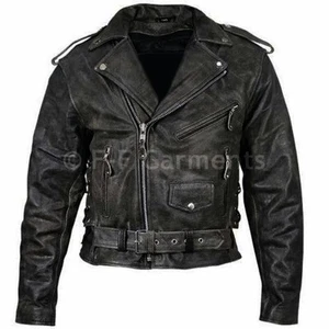 Chaqueta de Cuero Clásica Motociclista Negra Vintage - Imagen 1 de 2