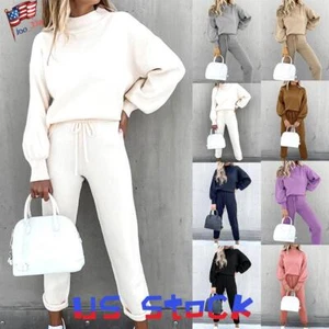 2Pcs Womens Tracksuit Casual Tops+Pants Set Lounge Wear Sport Suit Sweatshirt - Picture 1 of 17