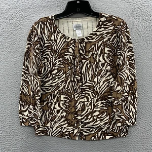 CHICOS Sweater Womens Size 1 Medium Top Brown White - Picture 1 of 7