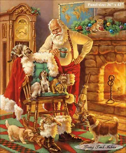 RILEY BLAKE "A CLASSIC CHRISTMAS" P9541-SANTA KITTENS PUPPIES PANEL 36"X43" - Picture 1 of 1