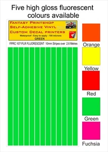 RC VINYL DECALS TRANSFERS STRIPES LINING PRE CUT FPRC1071 FLUORESCENT GREEN 10mm - Picture 1 of 3