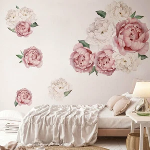 Peony Rose Wall Sticker Removable Flower Nursery Decals Kids Girl Living Room - Picture 1 of 8