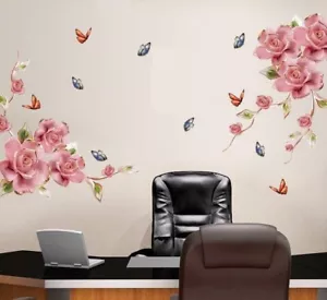 Removable Wall Sticker Peony Vine Pink Decal Mural Living Room Bed Room - Picture 1 of 5