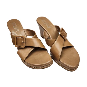 Franco Sarto women's 9 M tan wedge slip on mule buckle open toe leather - Picture 1 of 14