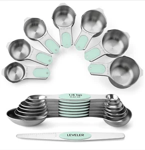 Stainless Steel Magnetic Measuring Cups and Spoons - Chef's Essential Set of 15 - Picture 1 of 27
