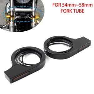 54-58MM LED Fork Turn Signal Light Indicator Amber For Harley touring Dyna Black - Picture 1 of 11