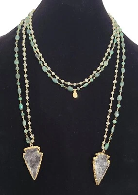 Ожерелье с наконечником стрелы 44 дюйма из чистого серебра позолоченное зеленое и прозрачное кварц раритеты - Изображение 1 из 3