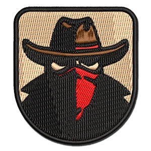 Masked Cowboy Bandit Highwayman with Hat and Bandana Embroidered Iron-On Patch - Picture 1 of 5
