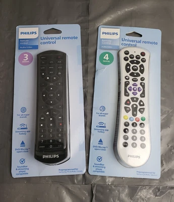 New LOT OF 2 Philips 4 & 3 Device Universal Remote Control Audio Samsung Roku - Image 1 of 2
