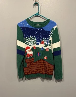 Suéter de Natal Holiday Time Boys tamanho XXL 18. Papai Noel e presentes - Imagem 1 de 4