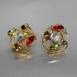 Big 80s Unsigned EDOUARD RAMBAUD French Wire Crystal Cluster Statement Earrings - Picture 1 of 6