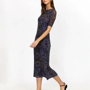 JOHNNY WAS JADE Mesh Stretch Dajiki Printed Midi Dress Size XL Blue Floral Boho - Bild 1 von 12