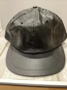 Echtleder Mütze Kappe schwarz Erwachsene Einheitsgröße verstellbarer Riemen hinten Made in USA - Bild 1 von 6