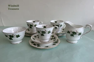 3 COLCLOUGH EFEU BLATT TRIOS TASSE UNTERTASSE TEETELLER & MILCHKÄNNCHEN & ZUCKERDOSE - Bild 1 von 13