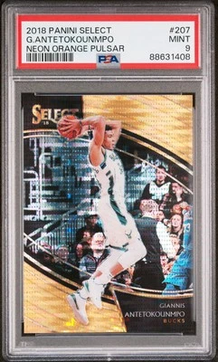 2018 PANINI SELECT NEON ORANGE PULSAR #207 GIANNIS ANTETOKOUNMPO 5/13 PSA 9 - Image 1 of 2