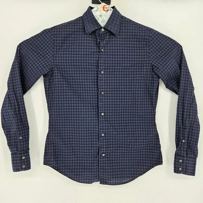 Camisa Vince Para Hombre Pequeña Abotonada Informal Preppy Manga Larga A Cuadros Azul Azul Foto 1 de 4