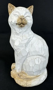 Pier 1 Imports Wood Cat 6.5” Figure Sitting Cat & Sleeping Eyes - Picture 1 of 11