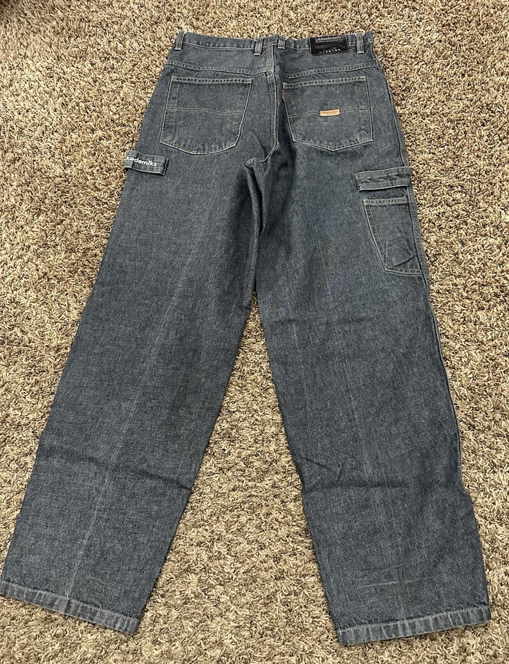 Jeans masculino vintage Y2K Akademiks cinza solto reto folgado perna larga 32x32 - Imagem 1 de 4