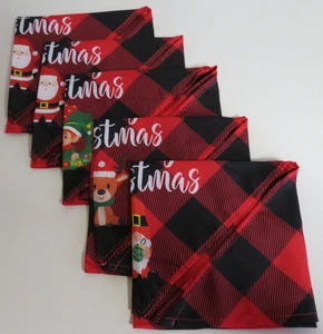 Set of 5 Red Merry Christmas Plaid Pet Bandanas - Various Characters - Picture 1 of 12