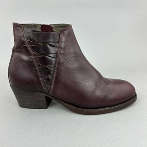 H By Hudson Burgundy Ankle Zip Up Block Heeled Boho Woven Bootie Boots EU38 UK5 - Picture 1 of 13