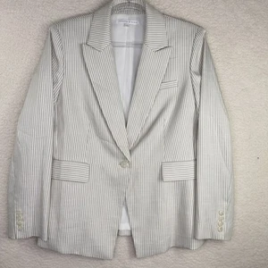 Preston & York Blazer Womens 12 Beige White Striped Single Button Career Jacket - Picture 1 of 13