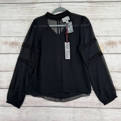 Blusa para mujer Chloe Oliver Anthropologie semi transparente con cuentas talla XS negra NUEVA Foto 1 de 4